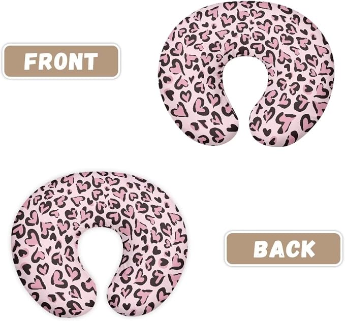 Pink Heart Leopard Feeding Pillow Cover Breastfeeding Pillow Covers for Breastfeeding Mom Soft Nursing Pillow Case Skin-Friendly U-Shaped Hidden Zipper Design