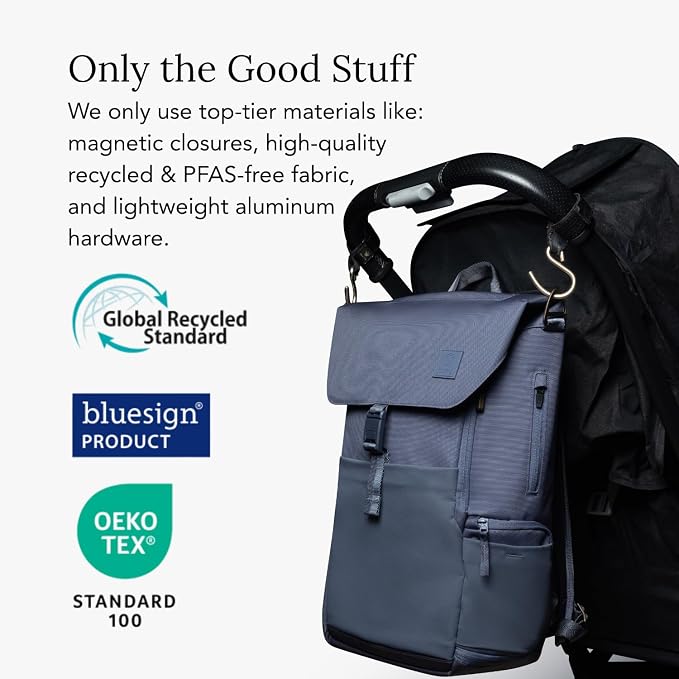 Huhu Diaper Bag Backpack – Large Baby Bag for Moms & Dads – Water-Resistant, Unisex Travel Kit for New Parents – Includes Changing Pad and 2 Organizer Pouches (Dusky Blue)