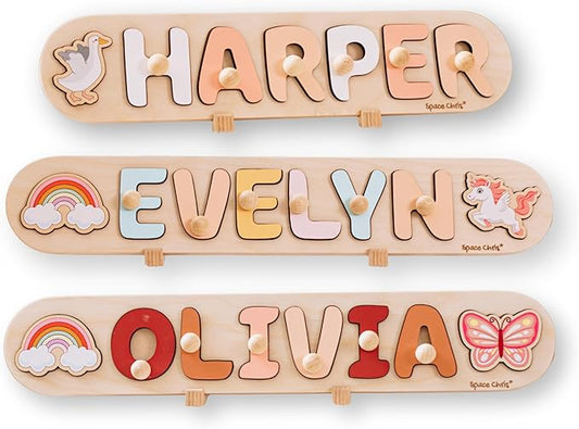 Personalized Name Puzzle with Pegs, Newborn Baby Gift, Montessori Puzzle for Toddlers, Wooden Toys for Kids, Baby Shower or Baptism