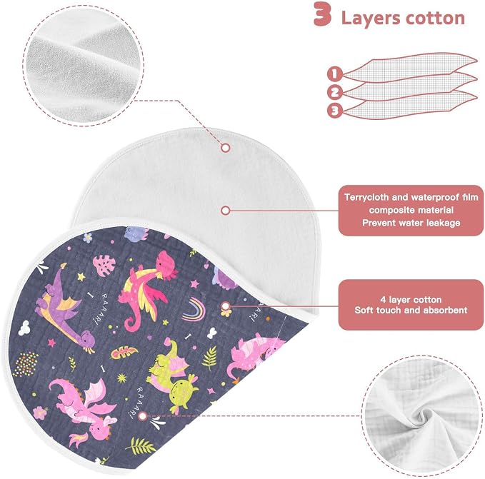 Cute Dragon Muslin Burp Cloths for Baby Boys and Girls - 1-Pack Ultra Absorbent Muslin Washcloths, Newborn Towel, Milk Spit Up Rags, Burp Cloth Bib for Unisex, 22 x 11 Inch
