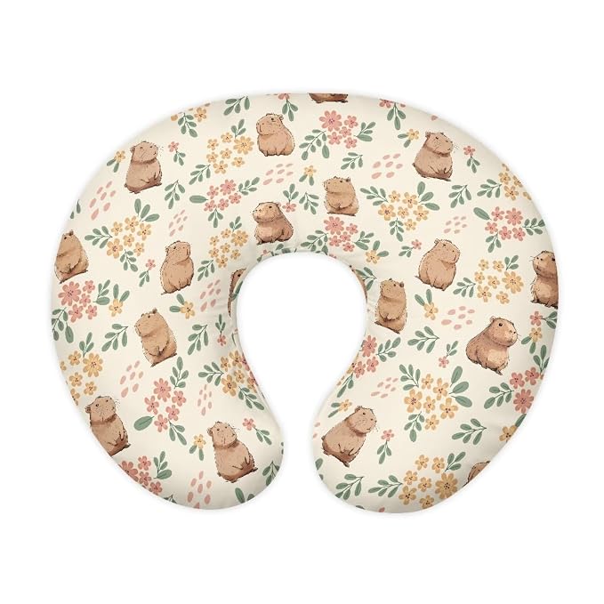 Capybara Floral Nursing Pillow Cover, Comfortable & Machine Washable Breastfeeding Pillow Covers Nursing Pillow Case for Newborn