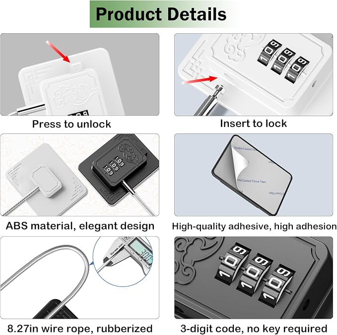 2 Pack Refrigerator Locks with 3 Digit Code, Easy Install Fridge Lock Combination, Premium Freezer Lock, Child Proof Cabinet Locks for Refrigerators, Drawers, Closets, Windows (White)