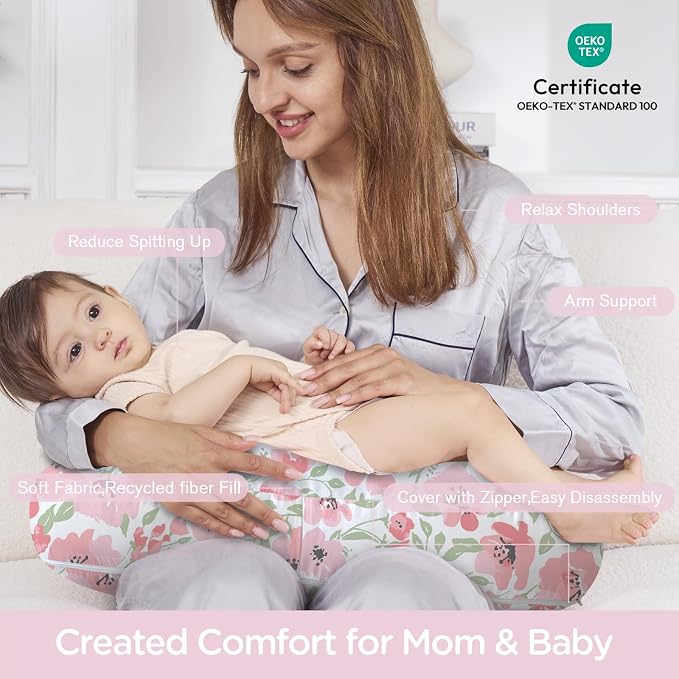 Little Grape Land U-Shaped Nursing Pillow with Washable Cover,Daliah | Ergonomic U-shaped breastfeeding support pillow for mom and baby, featuring a soft, breathable and washable cover.