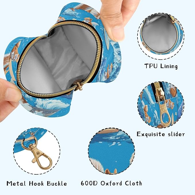 Pacifier Holder with Clip Pacifier Case for Diaper Bag Round Baby Pacifier Pouch Box Bag Portable Blue Squirrel Surfing