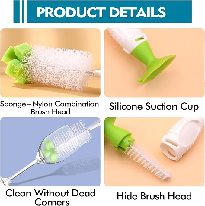 3PCS Bottle Brush 2in1 Cup Brush and Straw Brush Long Handle Bottle Cleaner Brush for Vacuum Flasks Mugs (3PCS)