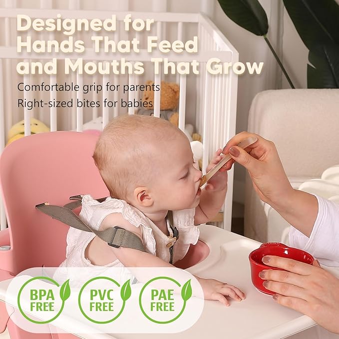 Baby Spoons 3-Pack with Case, Silicone Self Feeding Training Spoons for 6+ Months, BLW Toddler Utensils with Tether, BPA-Free Food Grade Silicone, Dishwasher Safe