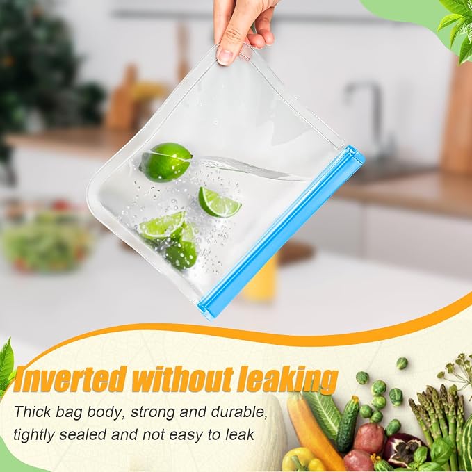 10 Pack Reusable Silicone Food Storage Bags, Leakproof Dishwasher Safe Reusable Freezer Bags for Food Storage Containers, Lunch Bag for Sandwich, Marinate Meat, Salad Fruit 10.3'' x 7.9''
