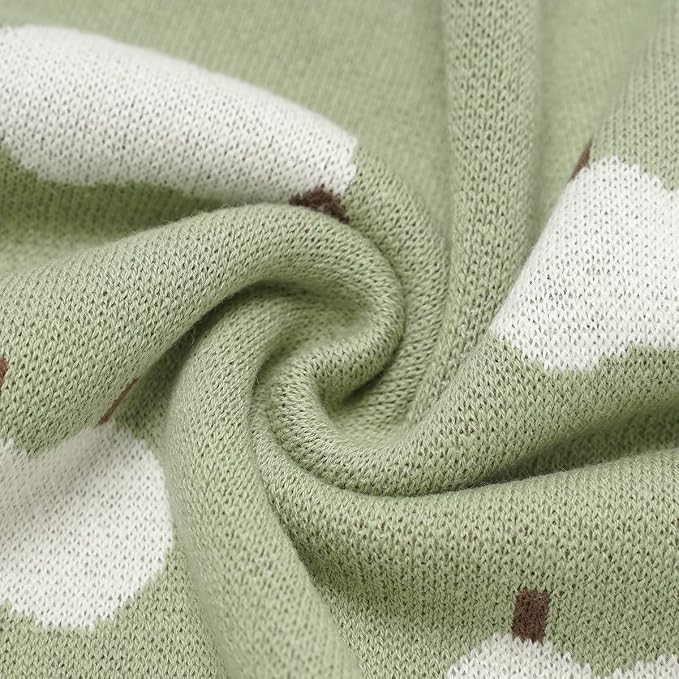 Hadetoto 100% Cotton Baby Blanket Knit Soft Cozy Swaddle Receiving Blankets Toddler Infant Blanket with Lovely Sheeps for Newborn Boy Girls - Light Green, 90 x 70cm