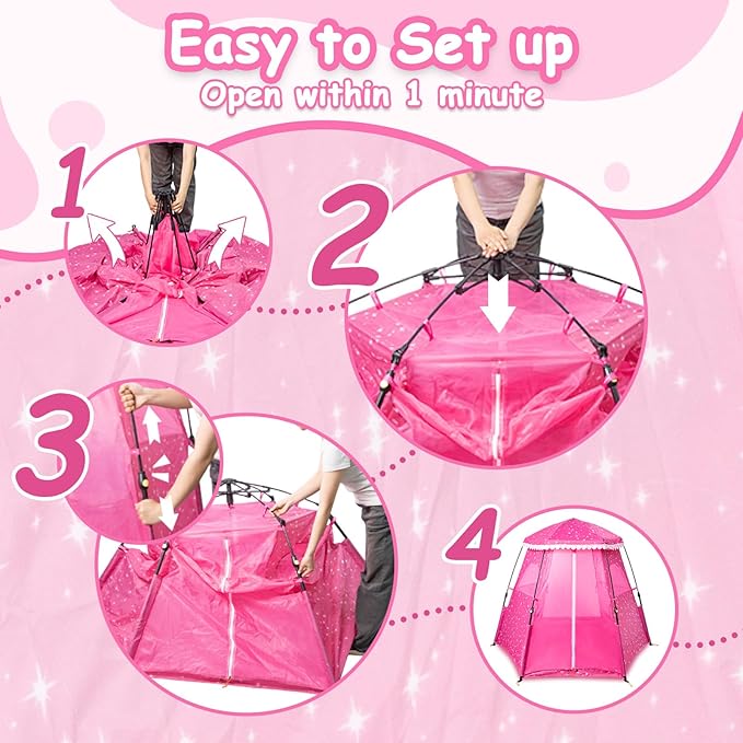 Princess Pop-up Play Tent for Girls: 78"x66" Large Playhouse Castle for Kids Indoor & Outdoor (Pink)