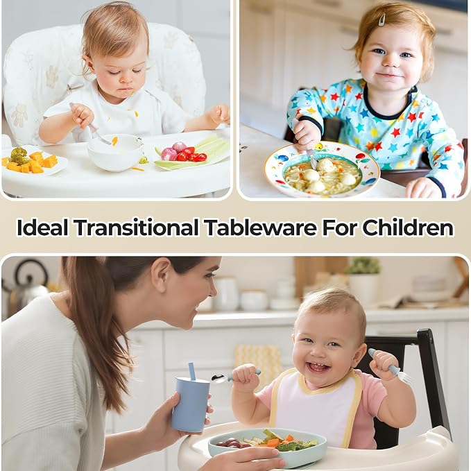 12 PCS Toddler Utensils Kids Silverware Set with Silicone Handle Children Food Grade 18/8 Stainless Steel Toddler Forks and Spoons Safe Anti-Choke Design Mirror Polished Sturdy Durable with 3 Colors