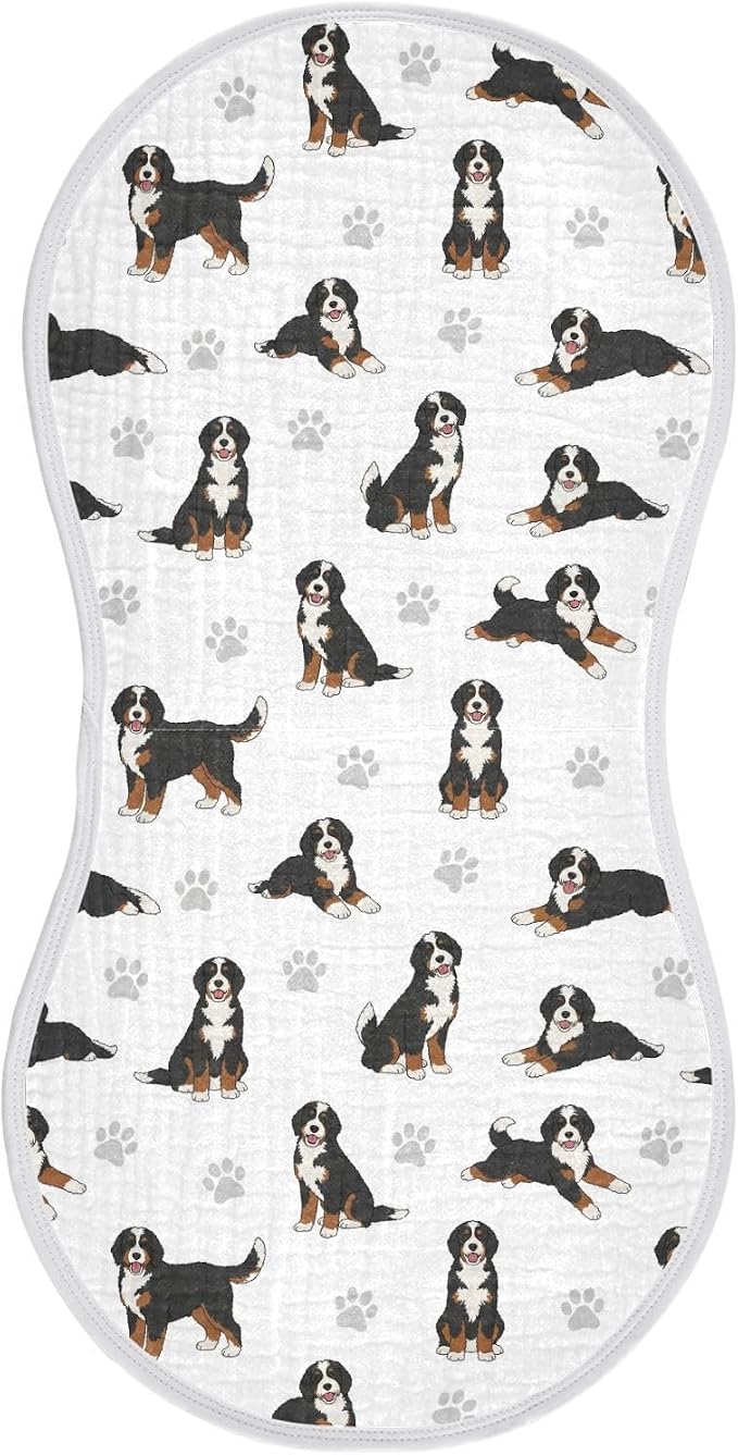 1 Pack Muslin Burp Cloths Bernedoodle Dogs White Cotton Baby Burp Cloths Ultra Absorbent and Soft Thick Burping Cloth for Newborn Baby Boys Girls 22x11 Inch