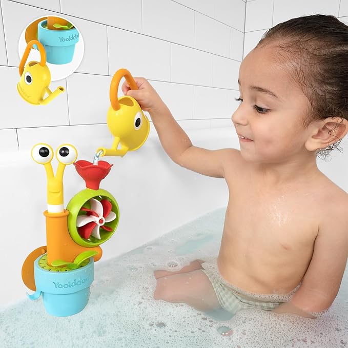 Yookidoo Toddler Baby Bath Toy (Ages 1-3) Pop-up Snail Sprinkler - Garden Adventure Set with Watering Can (Mold Free) Attach to Any Tub or Shower Fun for Bath time - Great for Boys,Girls,& Kids