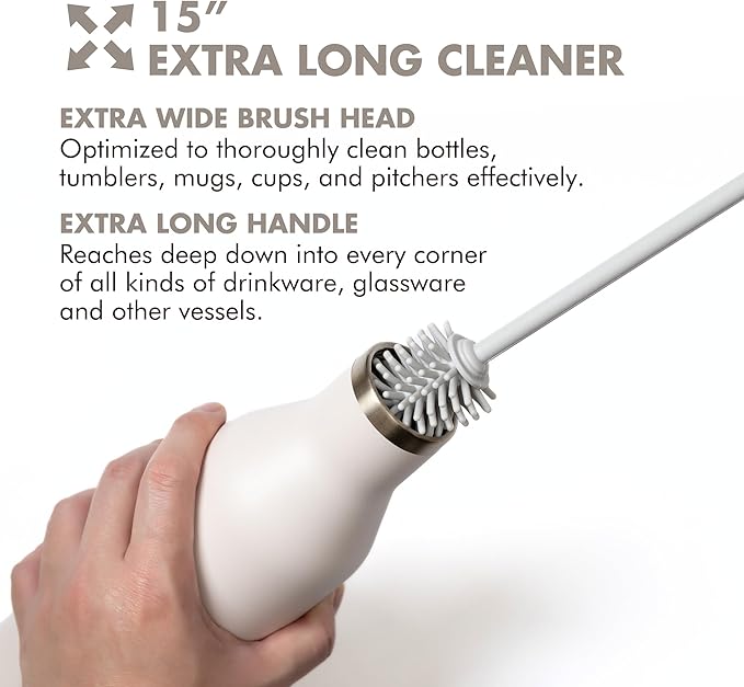 GrandTies Silicone Bottle Cleaning Brush Set | Extra Long Bottle Brush for Narrow Neck Bottle, Water Bottle, Cup, Mug, Blender Bottle, Tumbler, Hydro Flask, Baby Bottle, Wine Glass (Caffe Latte)