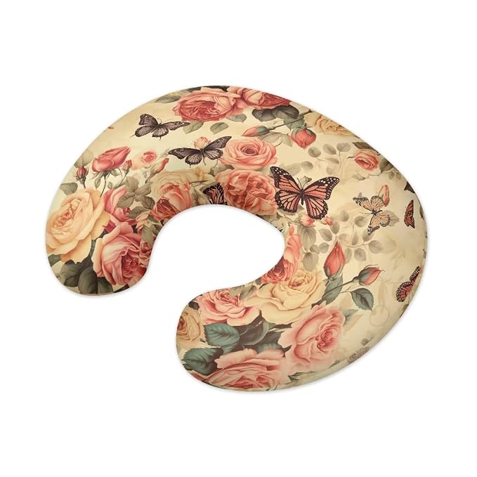 Butterfly Rose Nursing Pillow Cover for Maternity Mom, Stretchy Breathable Breastfeeding Bottle Feeding Pillow Cover Universal for Most Standard Nursing Pillow Washable