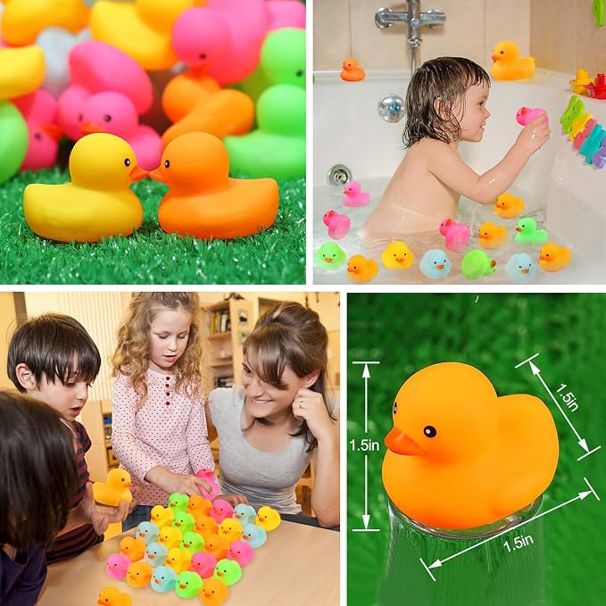 50pcs Mini Rubber Ducks Bath Toys, Multicolor Rubber Duckies Bulk, Mini Ducks Hiding for Cruise Ship Party Favors Shower Decorations Ducky Themed Pool Squeeze Games Classroom Prize