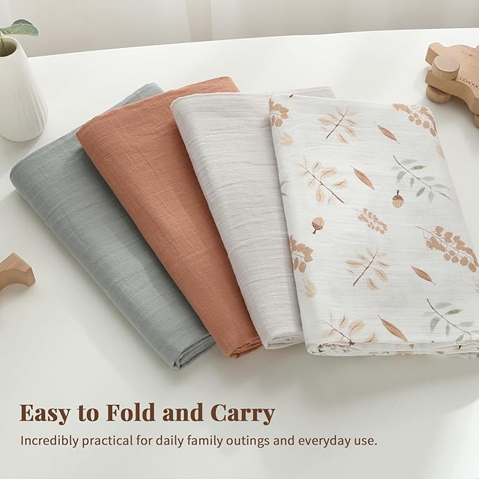 POMISO Muslin Swaddle Blankets for Boys & Girls, Newborn Receiving Blankets, 4 Pack Soft Breathable Baby Swaddles, Large 47x47 Inches, Acorn & Earthy Colors