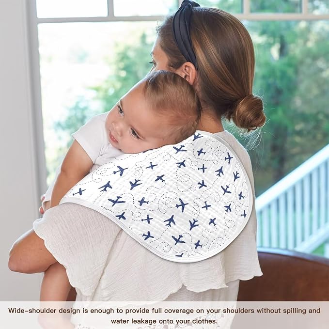 Baby Muslin Burp Cloths Set of 1 Blue Airplanes Muslin Washcloths Air Plane Transportation Sky White Milk Spit Up Rags Newborn Towel Burp Cloth Bib for Unisex Boys and Girls, 22 x 11 Inch