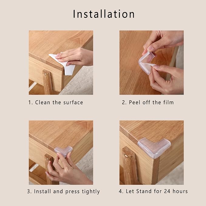 Food-Graded Silicone Clear Corner Protectors, Baby Proofing Table Edge Guards, Pre-Tapep Adhesive Soft for Kids Child Safety Proof, Cabinets Counter Furniture Bumpers (8, 3/5x3/5 in (Width))