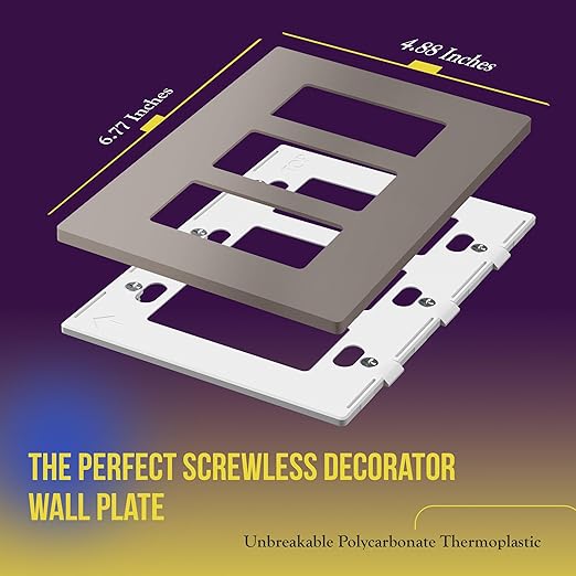 ENERLITES Screwless Triple Decorator Switch Cover, Three Gang Wall Plate, Gloss Finish, Mid-Size 3-Gang 4.88" x 6.77", Unbreakable Polycarbonate Thermoplastic, UL Listed, SI8833M-NK, Nickel