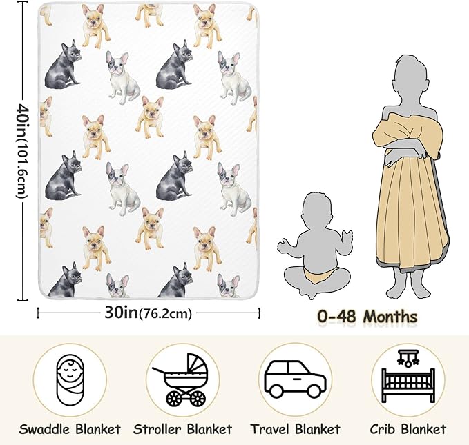 Ollabaky French Bulldog Dog Baby Blanket for Boys Girls Cotton Throw Blanket Swaddle Blanket for Crib Stroller Nursery Receiving Blanket Infant Toddler Unisex 30"x40"
