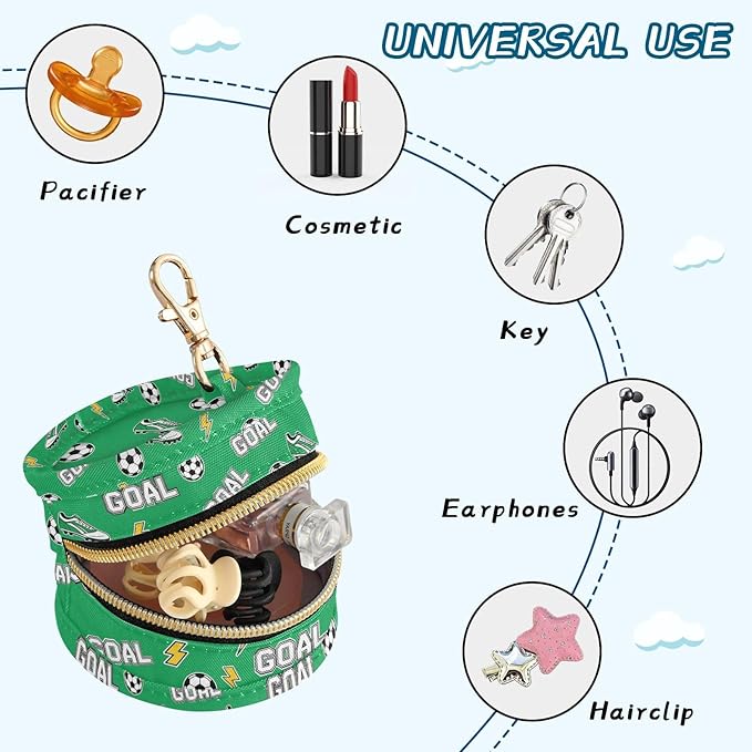 Soccer Shoes Flash Green Print Pacifier Holder Case for Diaper Bag Portable Travel Pacifier Storage Case with Clip Newborn Baby Pouch for Outdoor Purse Baby Boys Girls