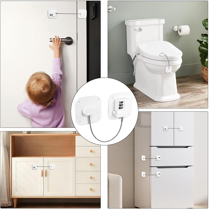 Refrigerator Lock for Kids, 2 Pack Fridge Lock with 3-Digit Combination, Heavy Duty Freezer Lock, Child Safety Cabinet & Drawer Lock, Easy Install Adhesive Lock No Keys Needed,White