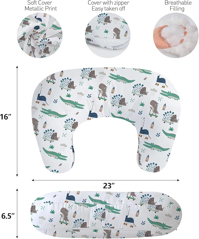 Little Grape Land Nursing Pillow, Upgraded Breastfeeding Pillow for Mom, Breastfeeding Bottle Feeding for 0??6 Months, Machine Washable Cover with Firm Breathable Filling for Tummy Time, Alligator