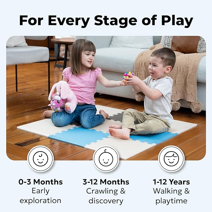 MioTetto Baby Play Mat, Comfortable Playtime Mat ??Portable Foam Floor Tiles, Safe Baby mat for Floor for Crawling & Development, Soft Play mat for Babies, Stylish Interlocking Foam Tiles
