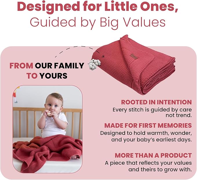 100% Organic Cotton Baby Knitted Blanket with Gift Box - Soft Toddler, Crib, Stroller Blanket - Neutral Swaddle and Receiving Blanket for Newborns, 30"x40", Amberglow