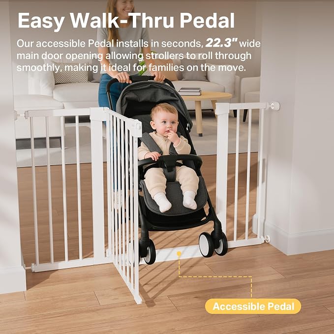 Cumbor 29.7–51.5" Extra Wide Baby Gate for Stairs, Pressure-Mounted Dog Gates for Doorways & Hallways, Auto-Close Walk-Through, No-Trip Design, Child Proof Safety, Dog/Pet Gate for Indoor Use, White
