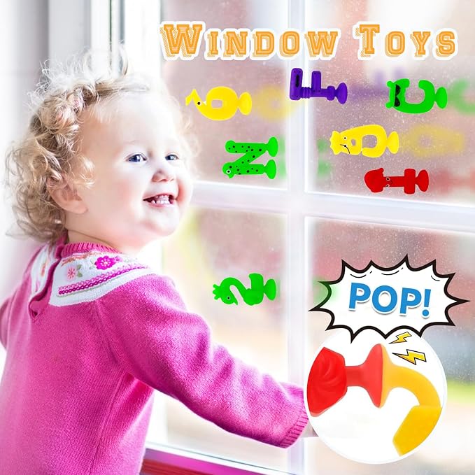 Suction Bath Toys for Kids, 41 Pcs Silicone Bathtub Suction Cup Toys, Travel Sensory Window Building Toys for Toddlers Boys Girls 3 4 5 6 Year Old