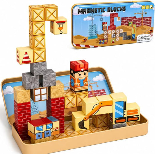 OAR Magnetic Blocks for Kids Ages 3-8 – 35 PCS Mini Magnetic Cubes Building Set, Construction Travel Toy with Portable Iron Box, STEM Magnetic Tiles Gift for Toddlers, Boys & Girls