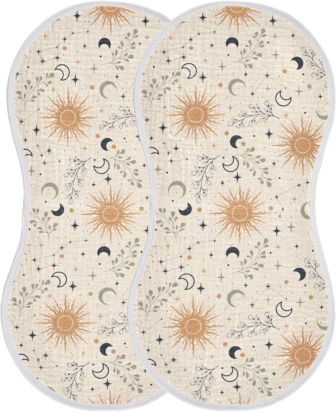Muslin Burp Cloths for Baby Boys and Girls - 2-Pack Ultra Absorbent Magic Constellations Moons Star Muslin Washcloths, Newborn Towel, Milk Spit Up Rags, Burp Cloth Bibs for Unisex, 22 x 11 Inch
