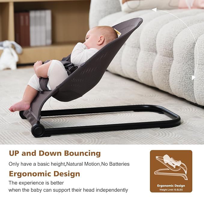 Baby Bouncer,Baby Bouncer Seat,Portable Infant Bouncer with 3-Point Safety Harness,Ergonomic Bouncy seat, Bouncer for Babies 0-6 Months up to 20lbs (Mesh Grey)