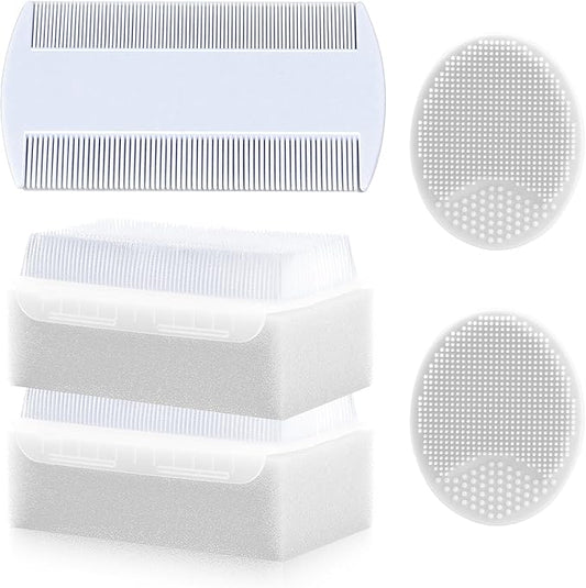 Cradle Cap Brush for Babies, 5Pcs Cradle Cap Treatment Set with Soft Bristle Brushes Silicone Scrubber Fine-Tooth Comb for Newborn Bathing Essentials Baby Brush and Comb Set (White)