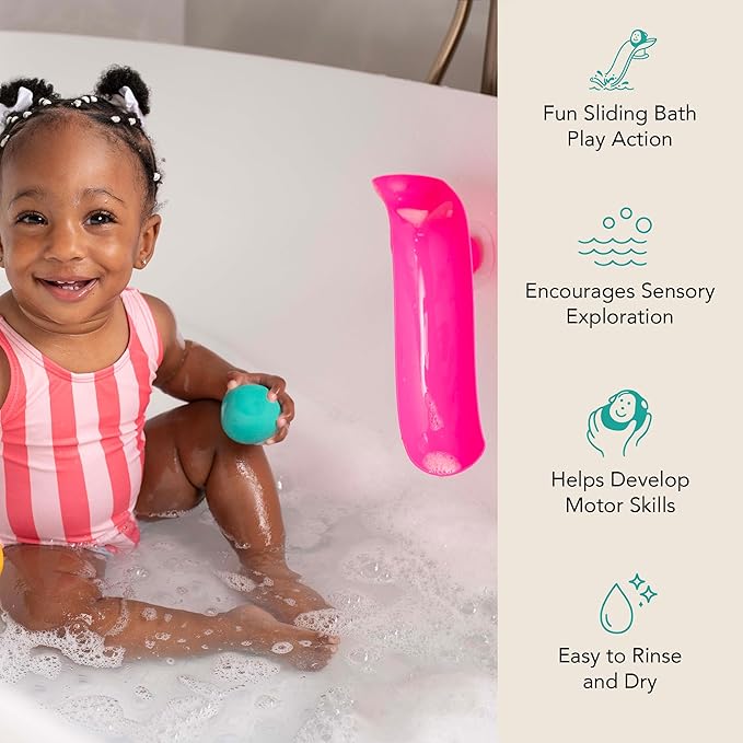 Matchstick Monkey Bath Time Slide Set – Baby Bath Toy, Sensory Learning, Easy-to-Grip Animal Rocks, Encourages Motor Skills & Water Play, BPA-Free, 12 Months+, Pink
