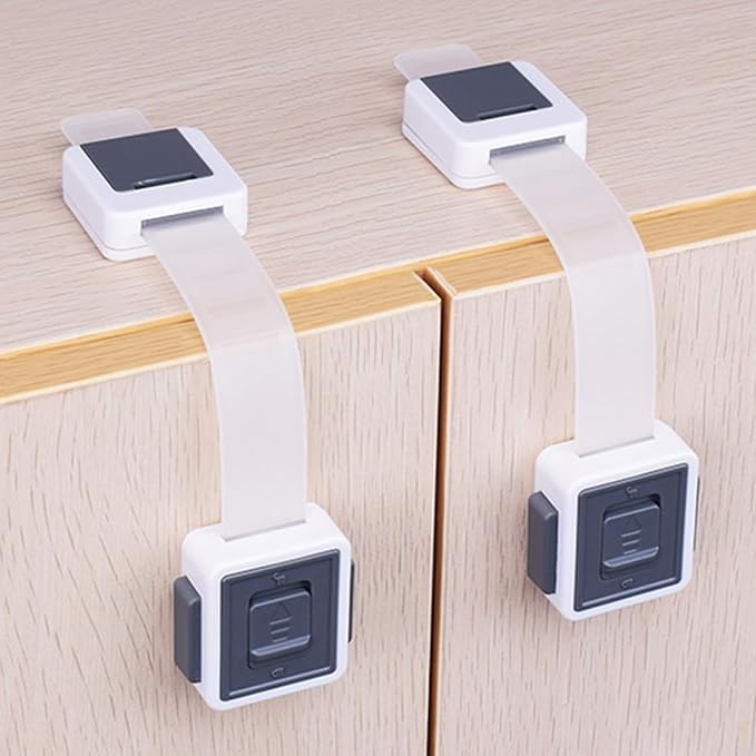 6 Pack Upgraded Baby Proofing Cabinet Latch Locks - No Drilling or Tools Required, Children Proof Cupboard Drawers Latches, Works with Most Cabinets and Drawers - Adhesive Easy Installation