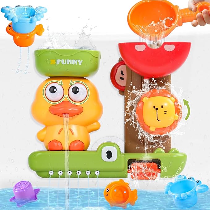 Baby Bath Toys for Kids Ages 1-3 Interactive Toddler Bath Toys Duck Sensory Bathtub Water Shower Toys with 3 Stacking Cups for 12+ Months Boys Girls Birthday Gifts