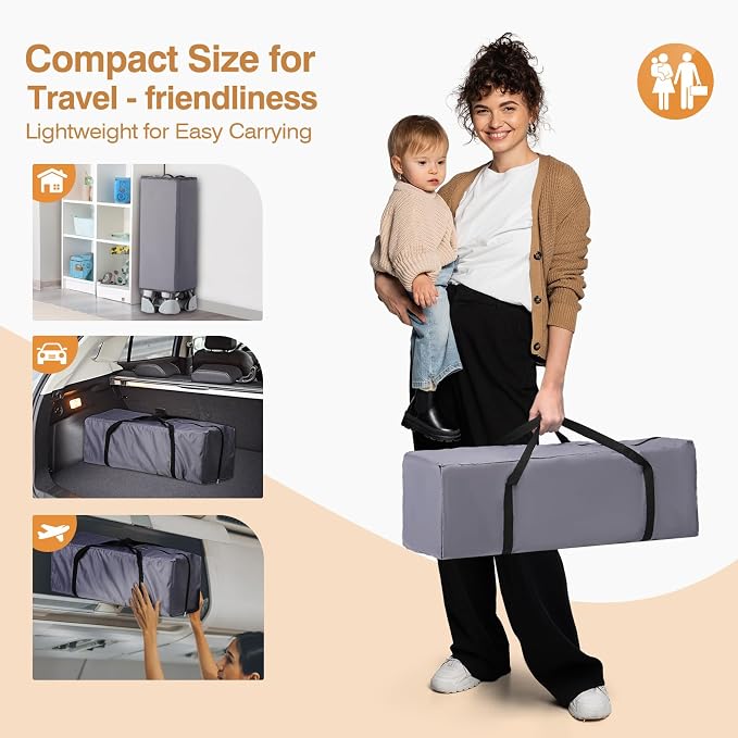 JOYMOR 5-in-1 Pack and Play with Bassinet and Changing Table, Lightweight Travel Crib, Foldable Baby Playard, Waterproof Changing Top, Carry Bag & Wheels