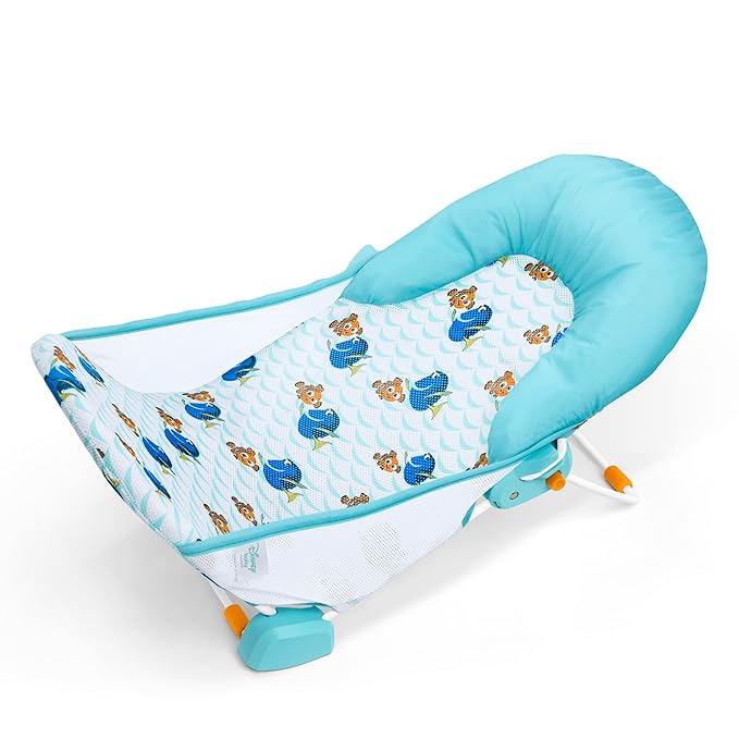 Bright Starts Disney Baby Nemo Foldaway 2-Position Baby Bath Seat, Adjustable Support for Sink or Bathtub, Ages 0-6 Months up to 20 Pounds, Machine-Washable Sling