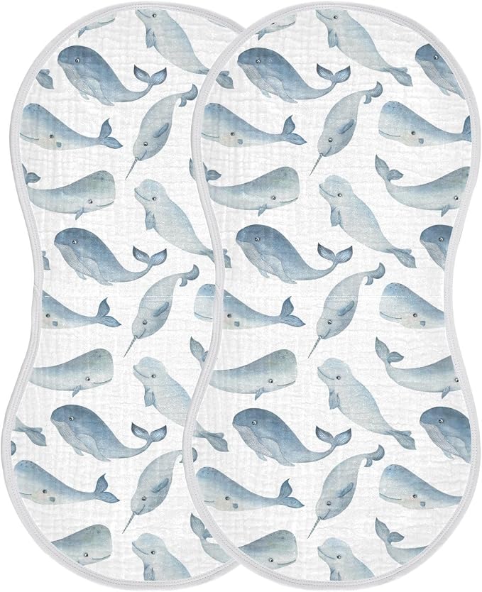 vvfelixl Muslin Burp Cloths Whale Dolphin Baby Washcloths for Baby Girl Boys 2 Pack