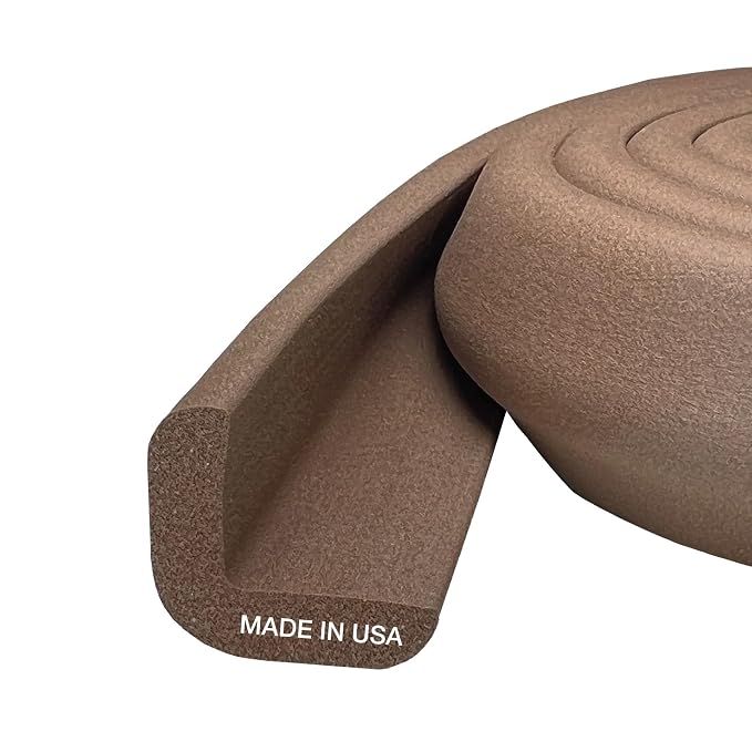 Kidkusion Baby Proof Edge Guards for Safety | Made in The USA | 36 Feet | Brown | Edge Protectors for Furniture, Tables, Fireplaces | Heavy Duty Tape Included