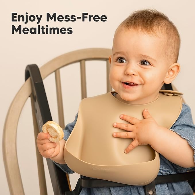 KeaBabies 2-Pack Silicone Bibs for Babies, Toddlers Girl, Boy ??Sturdy Food-Grade Baby Bibs for Eating, Large Food Catcher, Clean & Put On Easily, Waterproof Toddler Feeding Essentials (Terracotta)