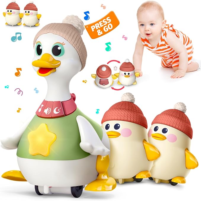 Musical Crawling Duck Baby Toys for 6-12 Months : Interactive Sensory Toy with Waddling & Calming Light for Tummy Time, Bedtime & Motor Skills | BPA-Free Infant Gift for 1 Year Old Boy Girl