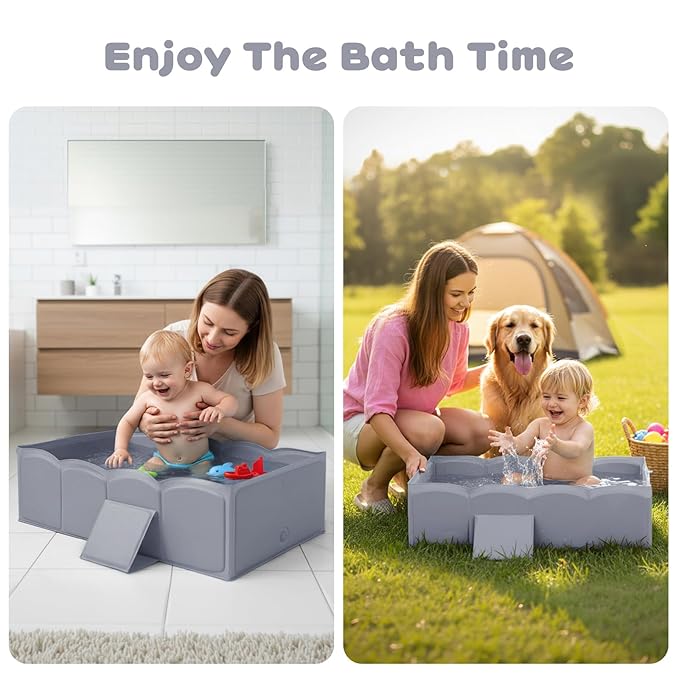 Collapsible Baby Bathtub for Shower,Reinforced Structure Infant Foldable Bath Tub with Non-Slip Base,Portable Space-Saving Kids Bath Tub for 6M to 4Years,Suitable for Outdoor, Travel Use(Grey)