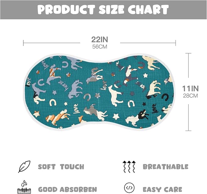 Horse Pattern Star Horseshoes Letter Muslin Burp Cloths for Baby 2 Pack 100% Cotton Baby Washcloths Bibs for Boy Girl