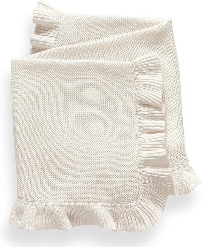 Knit Baby Blanket 40'x30' for Boy & Girl Soft Swaddle Blanket (White)