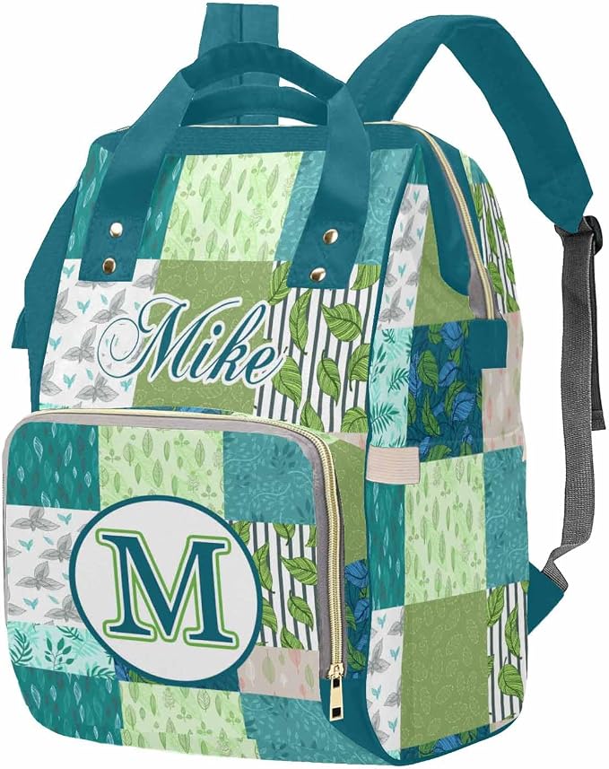 M YESCUSTOM Personalized Diaper Bag Backpack with Name Custom Mommy Nursing Green Plaid Daypack Casual Travel Daypack with Text Waterproof Nappy Bags New Born Gift for Mom Dad Adult