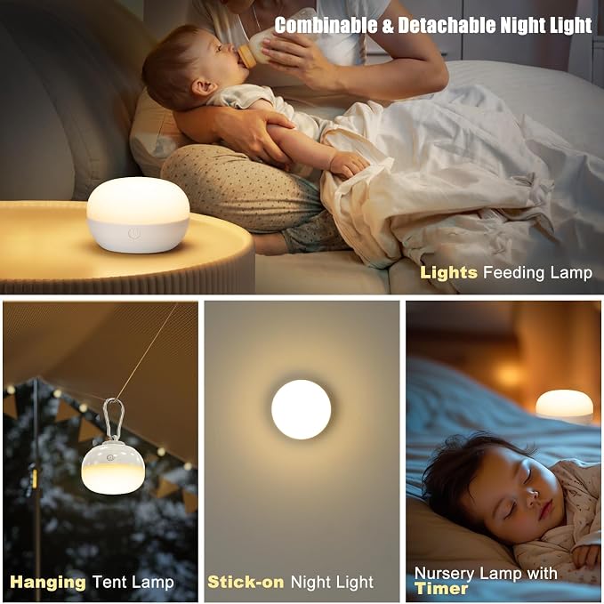 Rechargeable LED Night Light for Kids - Dimmable Bedside Lamp with Remote Control, Portable Baby Night Light with 17 Colors Changing & Timer Setting for Baby Nursery Toddler Room Breastfeeding