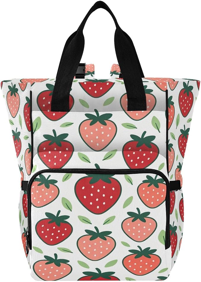 Custom Name Strawberry Cartoon Leaves Diaper Bag Insul Bottles Unisex